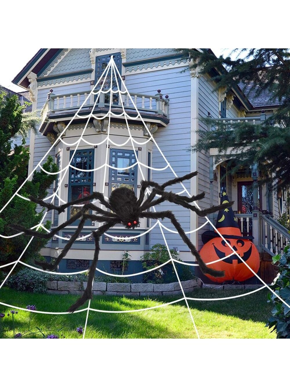 New 200 Inch Halloween Spider Web with 59 Inch Giant Spider Indoor Outdoor Decor